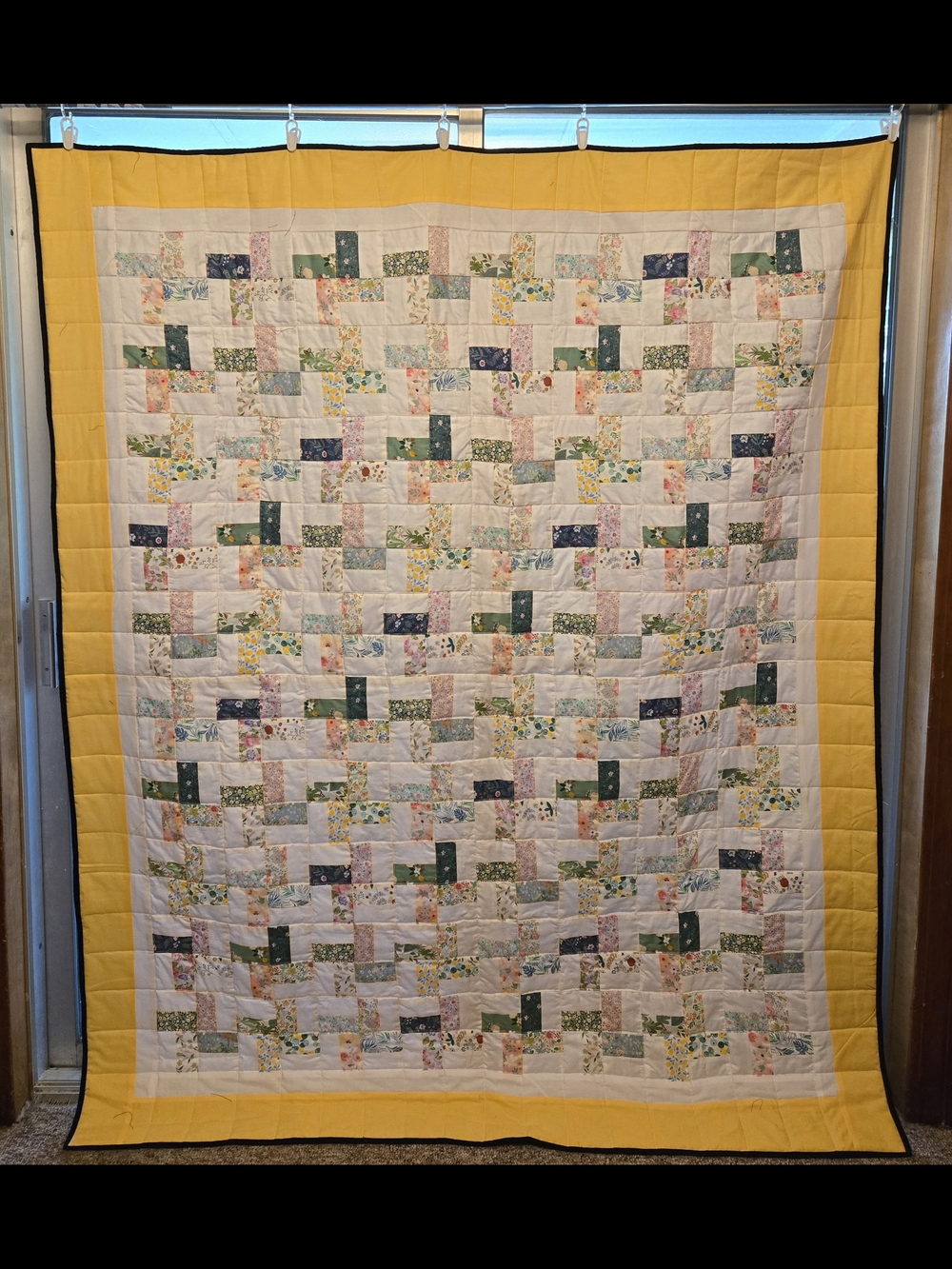 Yellow Border Floral Patchwork Quilt - Classic Garden Motif